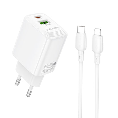 Caricabatterie da rete con cavo Lightning Borofone BN27 Fuente, 20W, 3A, 1 x USB-A - 1 x USB-C, Bianco