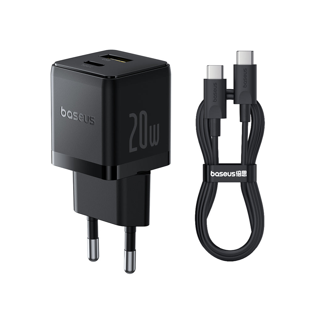 Caricabatterie da rete con cavo USB-C Baseus Palm, 20W, 3A, 1 x USB-A - 1 x USB-C, Nero P10111608113-01