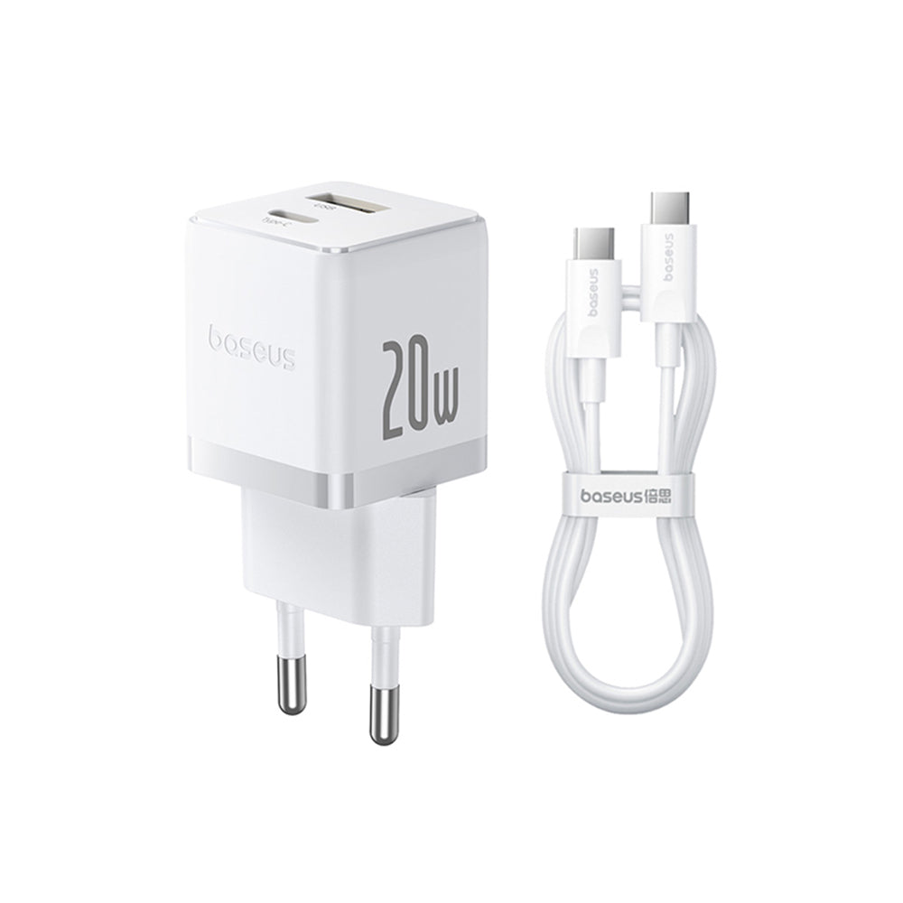 Caricabatterie da Rete con Cavo USB-C Baseus Palm, 20W, 3A, 1 x USB-A - 1 x USB-C, Bianco P10111608213-01