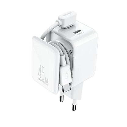 Caricabatterie Rete con Cavo USB-C Joyroom JR-TCL05, 45W, 3A, 2 x USB-C, Bianco