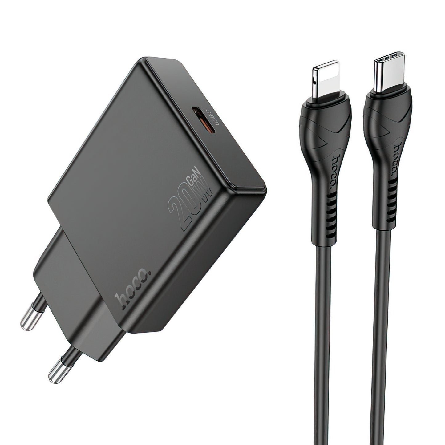 Caricabatterie da Rete con Cavo Lightning HOCO N37, 30W, 3A, 1 x USB-C, Nero