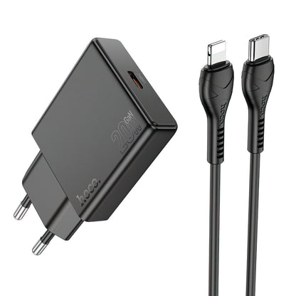 Caricabatterie da Rete con Cavo Lightning HOCO N37, 30W, 3A, 1 x USB-C, Nero