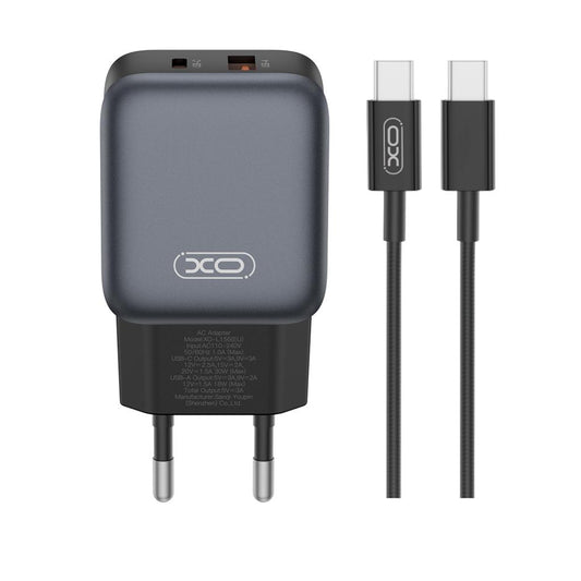 Caricabatterie da Rete con Cavo USB-C XO Design L156, 30W, 3A, 1 x USB-A - 1 x USB-C, Nero