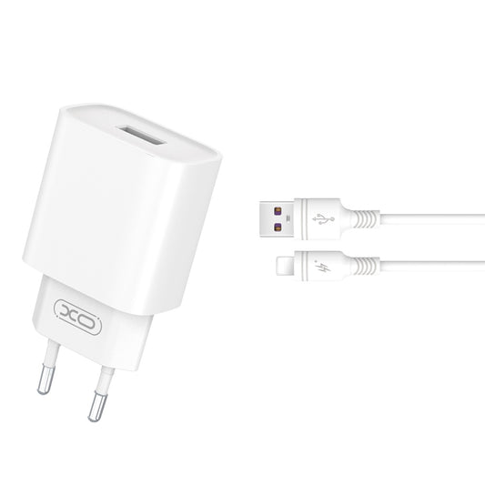 Caricabatterie da rete con cavo Lightning XO Design CE02D, 18W, 3A, 1 x USB-A, Bianco