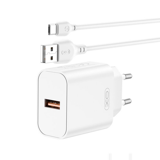 Caricabatterie da rete con cavo USB-C XO Design CE33, 18W, 3A, 1 x USB-A, Bianco