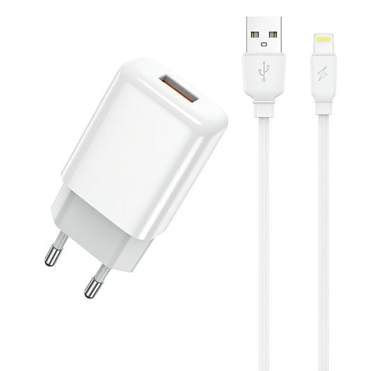 Caricabatterie da Rete con Cavo Lightning Prestico F9S, 12W, 2.4A, 1 x USB-A, Bianco