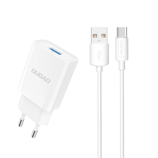 Caricabatterie da rete con cavo USB-C Dudao A4EU, 10W, 2.1A, 1 x USB-A, Bianco