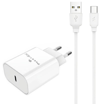Caricabatterie da rete con cavo USB-C Prestico F15S-C, 30W, 3A, 1 x USB-C, Bianco