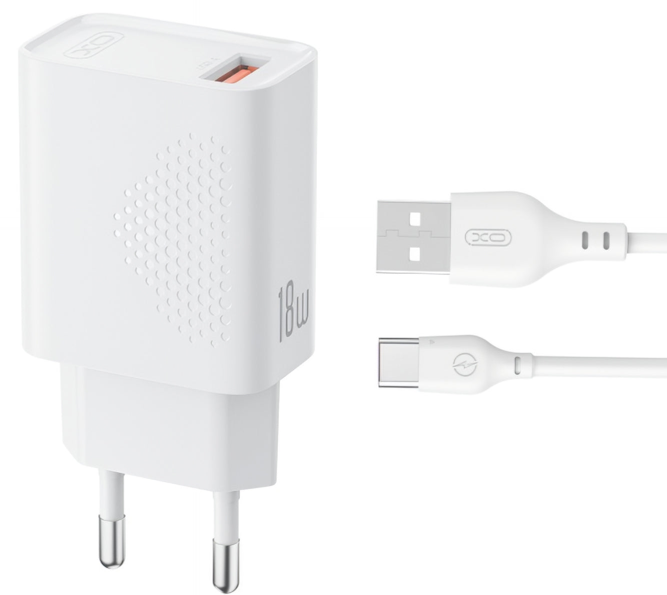 Caricabatterie da Rete con Cavo USB-C XO Design L159, 18W, 3A, 1 x USB-A, Bianco