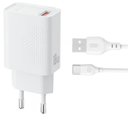 Caricabatterie da Rete con Cavo USB-C XO Design L159, 18W, 3A, 1 x USB-A, Bianco