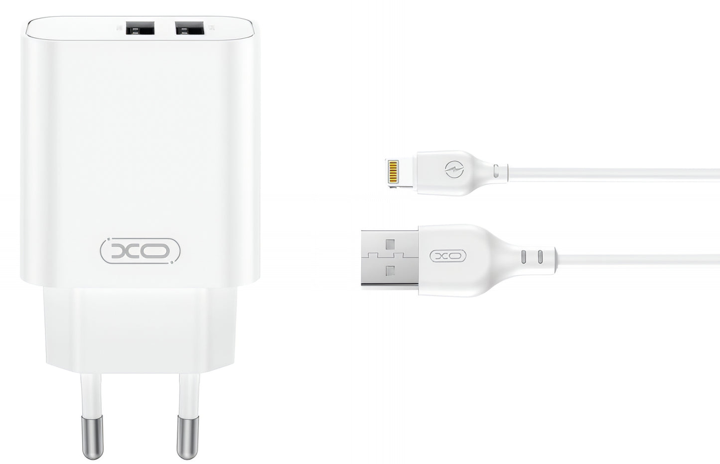 Caricabatterie da Rete con Cavo Lightning XO Design CE34, 12W, 2.4A, 2 x USB-A, Bianco