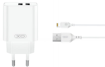 Caricabatterie da Rete con Cavo Lightning XO Design CE34, 12W, 2.4A, 2 x USB-A, Bianco