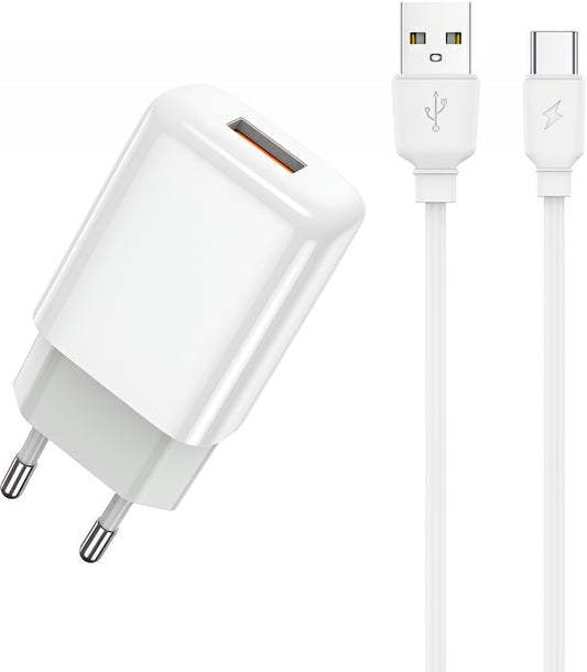 Caricabatterie da Rete con Cavo USB-C Prestico F9S, 12W, 2.4A, 1 x USB-A, Bianco