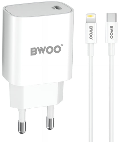 Network Charger with Lightning Cable BWOO CDA159, 20W, 3A, 1 x USB-C, White