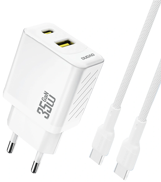 Caricabatterie Rete con Cavo USB-C Dudao A27Max, 35W, 1 x USB-A - 1 x USB-C, Bianco