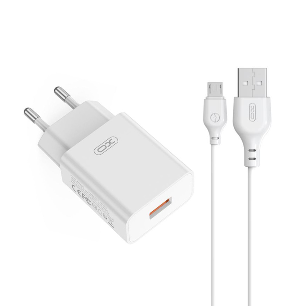Caricatore da Rete con Cavo microUSB XO Design L127, 18W, 3A, 1 x USB-A, Bianco
