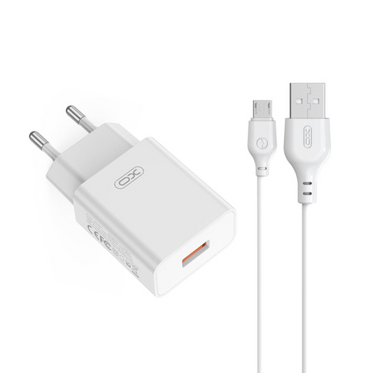 Caricatore da Rete con Cavo microUSB XO Design L127, 18W, 3A, 1 x USB-A, Bianco