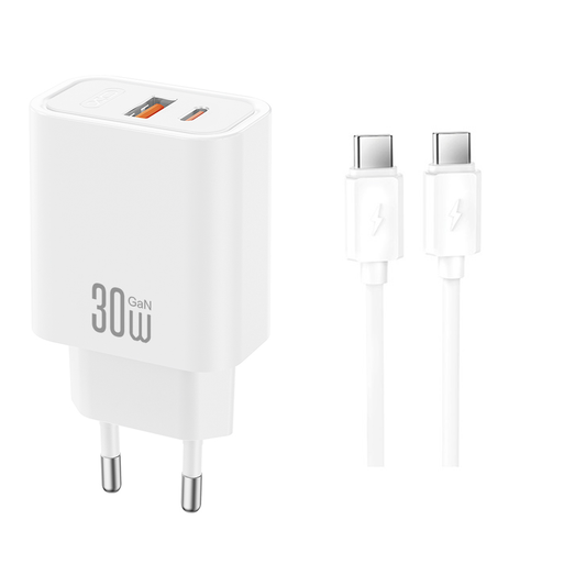 Caricatore da Rete con Cavo USB-C XO Design CE42, 30W, 3A, 1 x USB-A - 1 x USB-C, Bianco