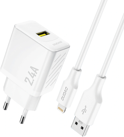 Caricatore da rete con cavo Lightning Dudao A23LEU, 30W, 2.4A, 1 x USB-A, Bianco