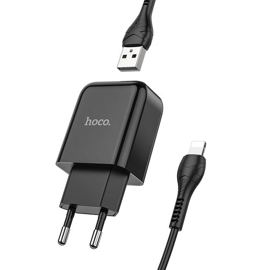 Caricabatterie da Rete con Cavo Lightning HOCO N2, 10W, 2A, 1 x USB-A, Nero