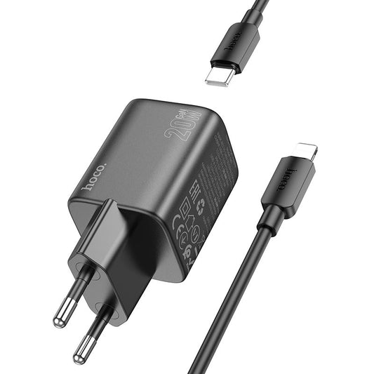 Caricabatterie da rete con cavo Lightning HOCO N41, 20W, 3A, 1 x USB-A - 1 x USB-C, Nero