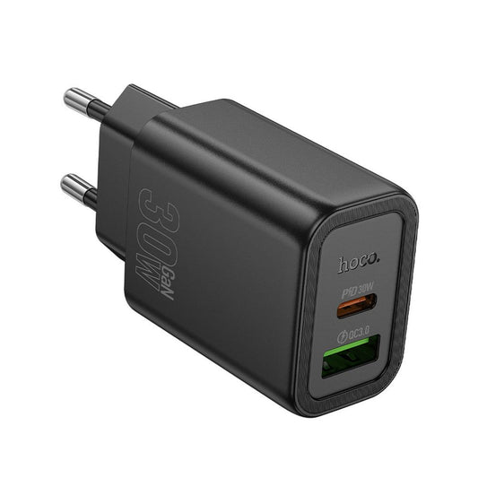 Caricabatterie Rete HOCO N63, 30W, 3A, 1 x USB-A - 1 x USB-C, Nero