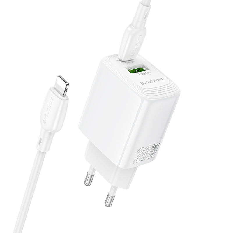 Caricabatterie da rete con cavo Lightning Borofone BN27 Fuente, 20W, 3A, 1 x USB-A - 1 x USB-C, Bianco