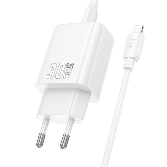 Caricabatterie da Rete con Cavo Lightning HOCO N62, 30W, 3A, 1 x USB-C, Bianco
