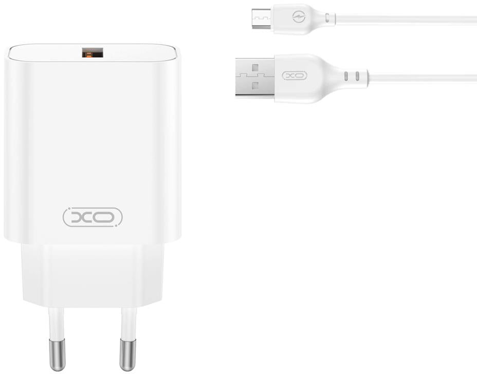 Caricabatterie da Rete con Cavo microUSB XO Design CE33, 18W, 3A, 1 x USB-A, Bianco