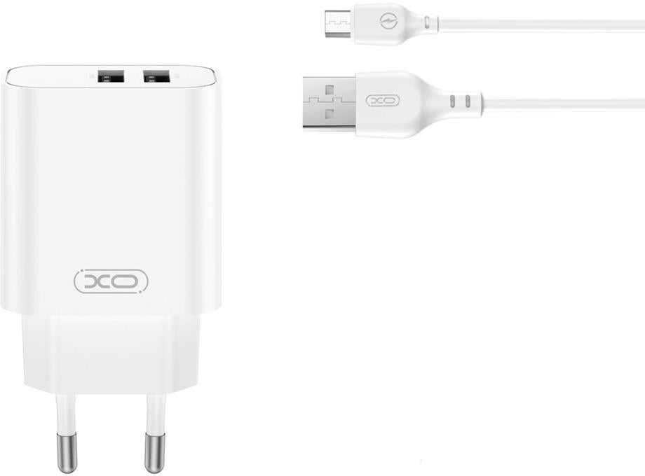 Caricabatterie da Rete con Cavo microUSB XO Design CE34, 12W, 2.4A, 2 x USB-A, Bianco