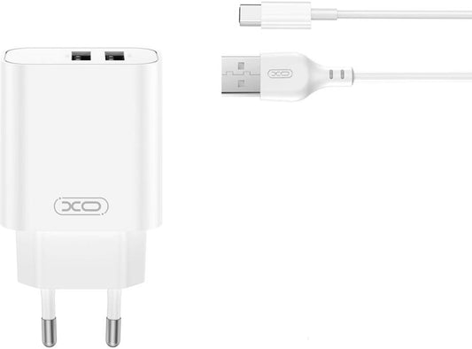 Network Charger with USB-C Cable XO Design CE34, 12W, 2.4A, 2 x USB-A, White