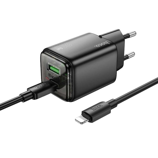 Caricabatterie da rete con cavo Lightning HOCO N52, 20W, 3A, 1 x USB-A - 1 x USB-C, Nero