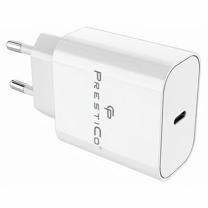 Caricabatterie da rete con cavo USB-C Prestico F15S-C, 30W, 3A, 1 x USB-C, Bianco