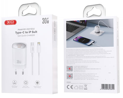 Caricabatterie da Rete con Cavo Lightning XO Design CE21, 30W, 3A, 1 x USB-A - 1 x USB-C, Bianco