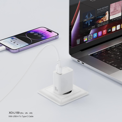 Caricabatterie da Rete con Cavo USB-C XO Design L159, 18W, 3A, 1 x USB-A, Bianco