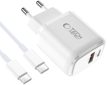 Caricabatterie Rete con Cavo USB-C Tech-Protect NCA45W, 45W, 3A, 1 x USB-A - 1 x USB-C, Bianco