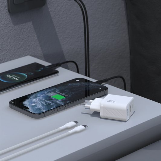 Caricabatterie Rete con Cavo USB-C Dudao A27Max, 35W, 1 x USB-A - 1 x USB-C, Bianco