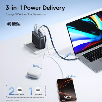 Caricabatterie Rete Con Cavo USB-C Baseus EnerCore CJ11, 100W, 1 x USB-A - 2 x USB-C, Nero E0120M00