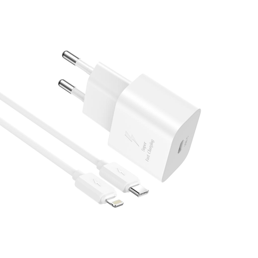Caricatore da rete con cavo Lightning XO Design L167, 25W, 3A, 1 x USB-C, Bianco