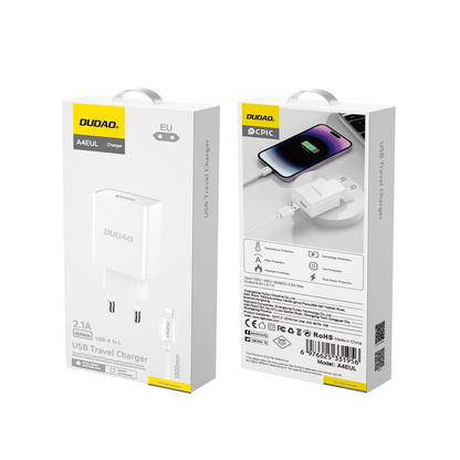 Caricabatterie da Rete con Cavo Lightning Dudao A4EU, 10W, 2.1A, 1 x USB-A, Bianco
