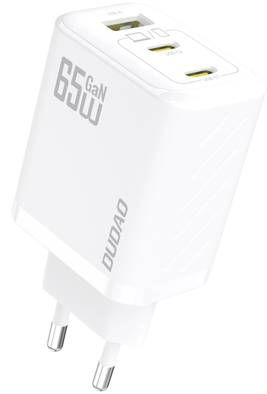 Caricatore da Rete con Cavo USB-C Dudao A29C, 65W, 3.25A, 1 x USB-A - 2 x USB-C, Bianco