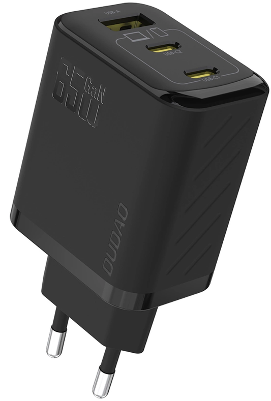 Caricatore da Rete con Cavo USB-C Dudao A29C, 65W, 3.25A, 1 x USB-A - 2 x USB-C, Nero