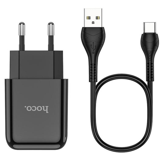 Caricabatterie da rete con cavo USB-C HOCO N2, 10W, 2A, 1 x USB-A, Nero