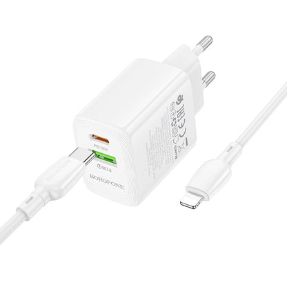 Caricabatterie da rete con cavo Lightning Borofone BN27 Fuente, 20W, 3A, 1 x USB-A - 1 x USB-C, Bianco