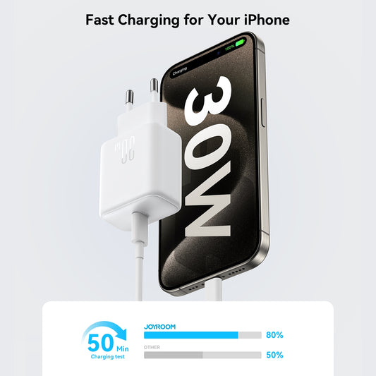 Joyroom JR-TCF24 USB-C Network Charger with Cable, 30W, 3A, 1 x USB-C, White