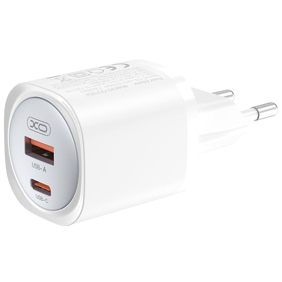 Caricabatterie da Rete con Cavo USB-C XO Design CE21, 30W, 3A, 1 x USB-A - 1 x USB-C, Bianco