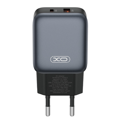 XO Design L154 Network Charger with Lightning Cable, 20W, 3A, 1 x USB-A - 1 x USB-C, Black