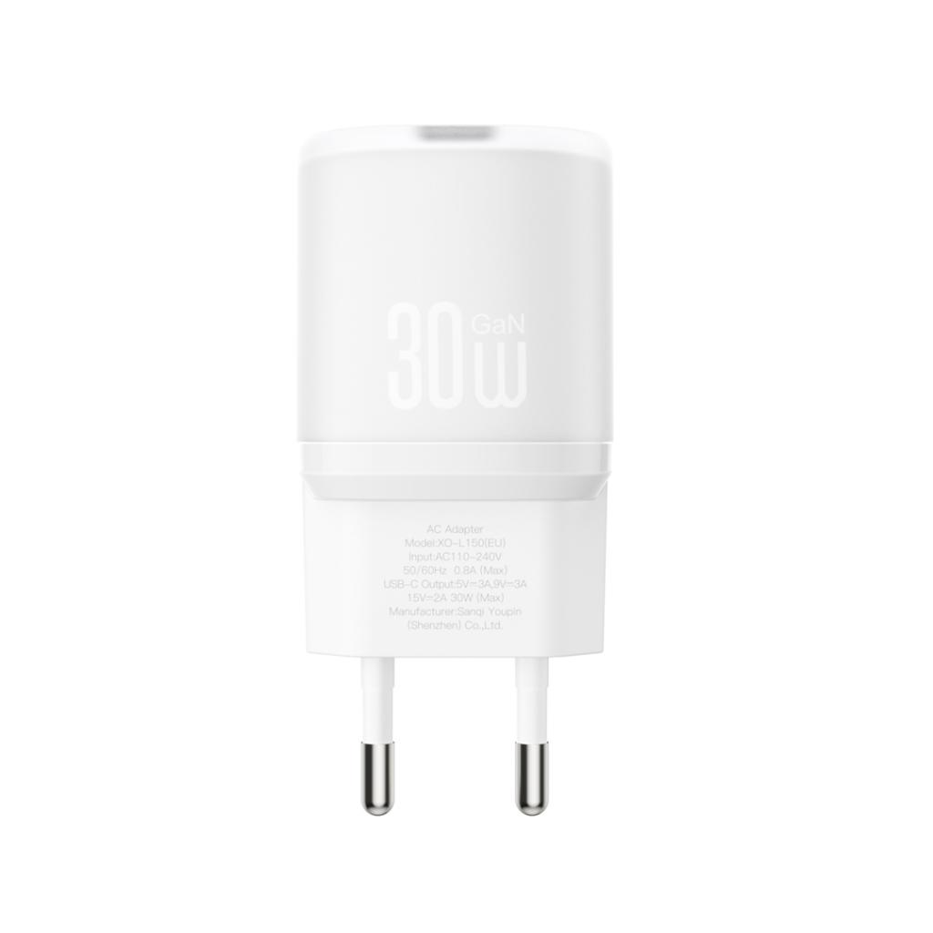 Caricabatterie Rete con Cavo USB-C XO Design L150, 30W, 3A, 1 x USB-C, Bianco
