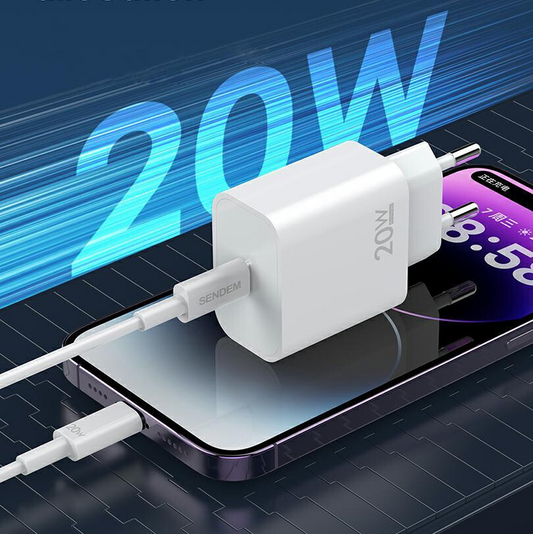 Caricatore da Rete con Cavo USB-C Sendem OG73, 20W, 3A, 1 x USB-C, Bianco