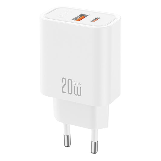 Caricatore da rete con cavo USB-C XO Design CE40, 20W, 3A, 1 x USB-A - 1 x USB-C, Bianco
